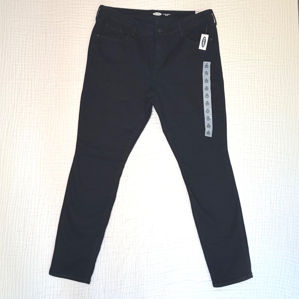 Old Navy Pop Icon Skinny Mid Rise Black Jeans Womens Size 16 Long NWT Minimalist